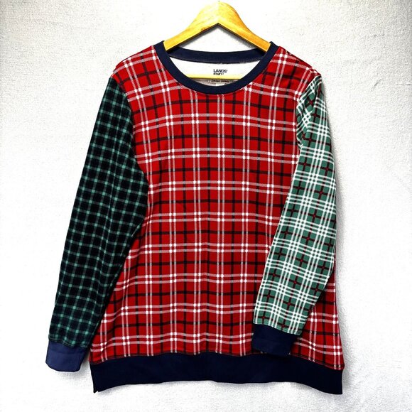 Lands End Serious Sweats Sweatshirt Womens Large Red Green Plaid Holiday Casual - Picture 1 of 14